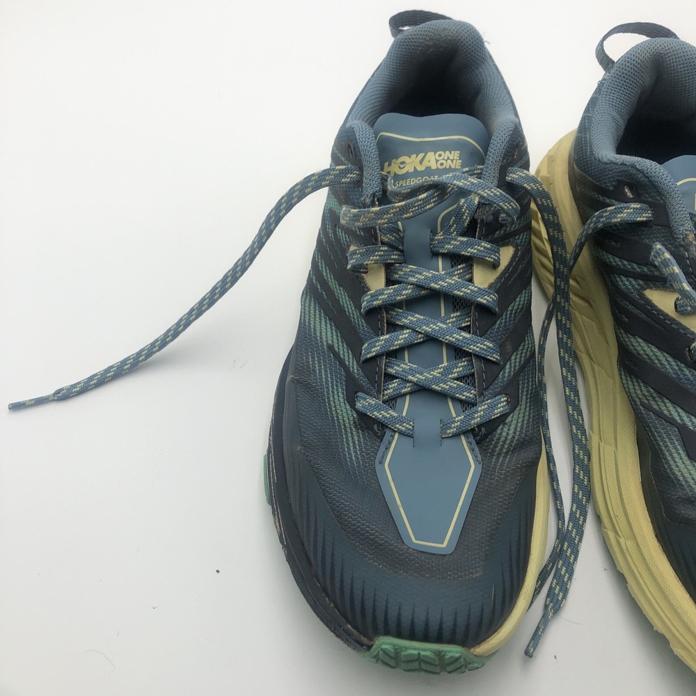 Hoka One Womens Running Shoes W Speedgoat 4 Size 9B Joggers Blue Yellow Vibram - Picture 2 of 16